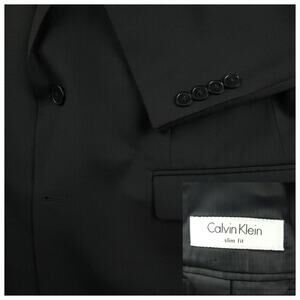 Calvin Klein Blazer Sport Coat Mens 44R Slim Fit Wool Pinstripe Dapper Black